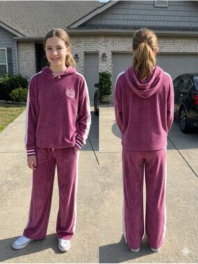 Limited Too Girls Ribbed Velour Hoodie & Wide Leg Pants 2-Piece Set XL 16/18